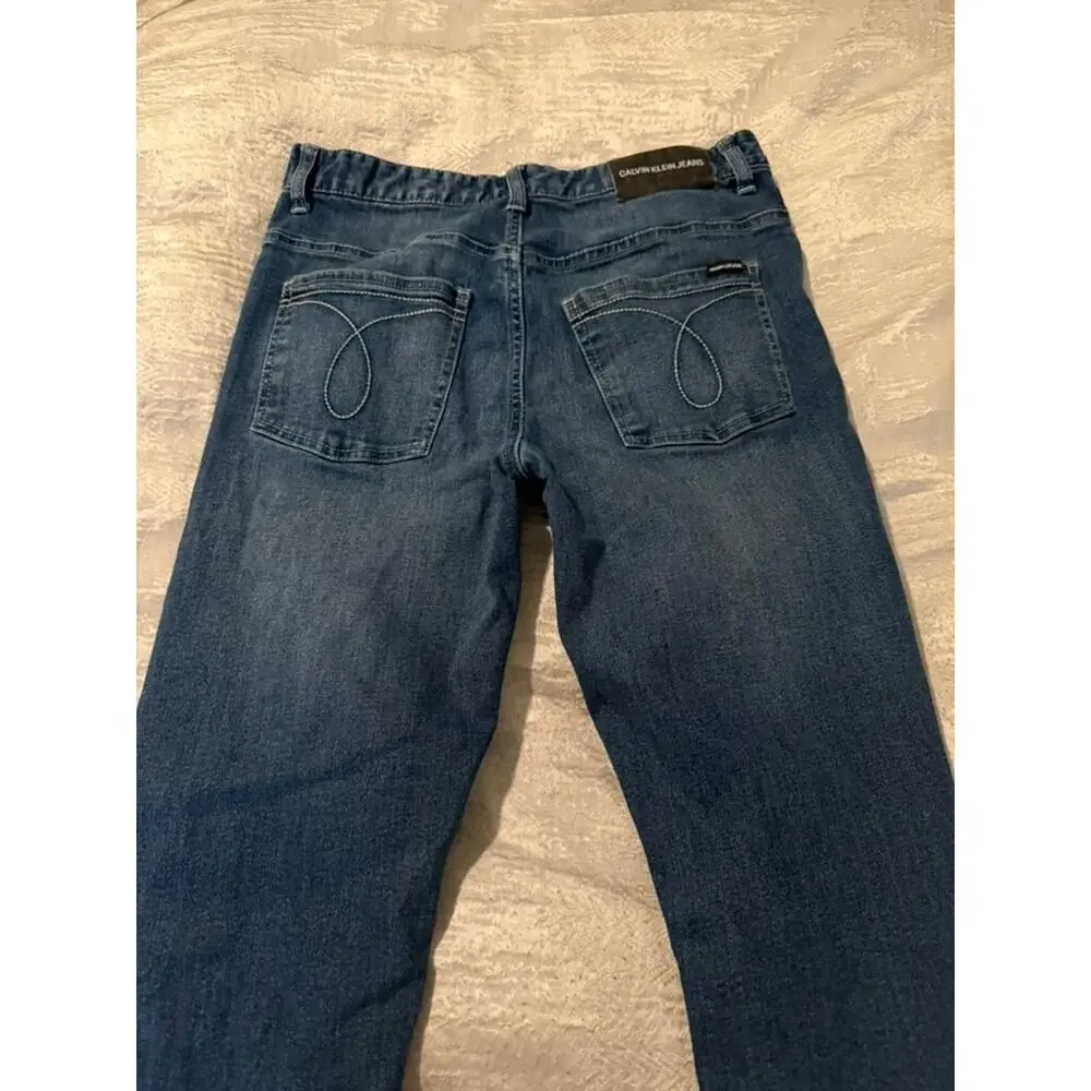 Calvin Klein Jeans Skinny Distressed Boys Size 18 Straight Leg Denim Blue Wash